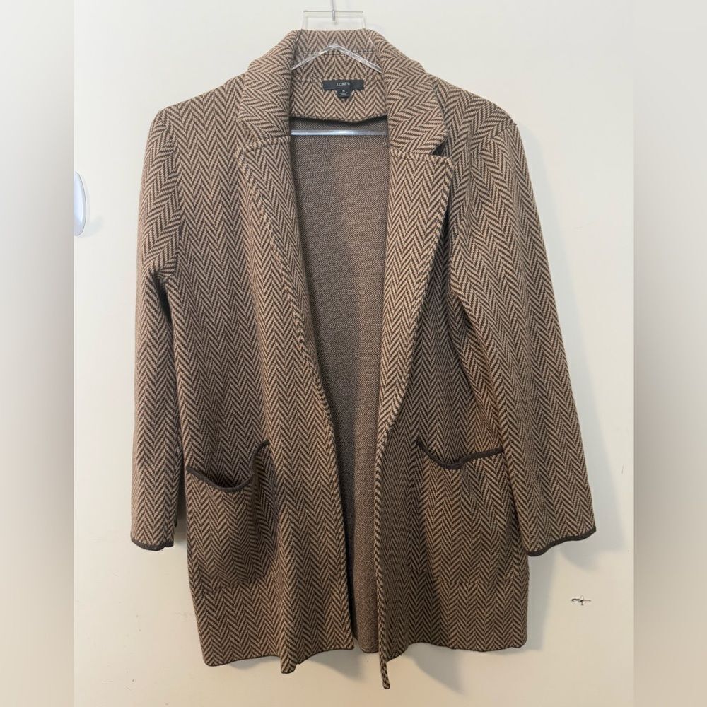 J Crew Sophie open-front sweater-blazer in chevron Heather coffee khaki size S